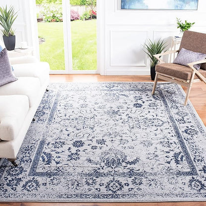 SAFAVIEH Area Rug 11x15 - Adirondack Collection - Large - Grey & Navy, Distressed Vintage Floral Design, Non-Shedding & Easy to Clean, Ideal for Living Room, Bedroom, Dining Space (ADR109P)