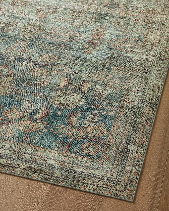 Loloi Magnolia Home by Joanna Gaines Banks Collection BAN-01 Ocean/Spice 3'-6" x 5'-6" .13" Pile Height, Machine Washable, Accent Rug