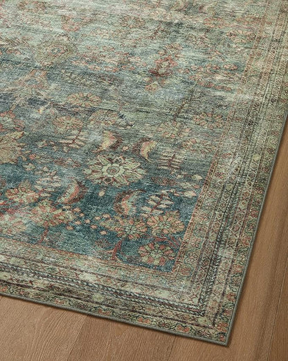 Loloi Magnolia Home by Joanna Gaines Banks Collection BAN-01 Ocean/Spice 3'-6" x 5'-6" .13" Pile Height, Machine Washable, Accent Rug