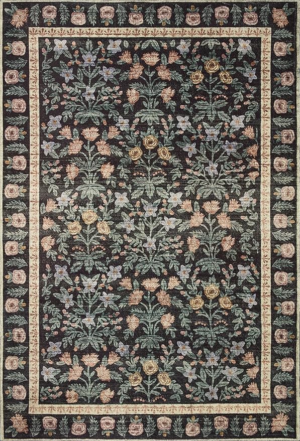 Loloi Rifle Paper Co. Eden Collection EDE-02 Mughal Garden Black 2'-6" x 7'-6" Runner Rug feat. CloudPile™