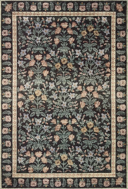 Loloi Rifle Paper Co. Eden Collection EDE-02 Mughal Garden Black 2'-6" x 7'-6" Runner Rug feat. CloudPile™