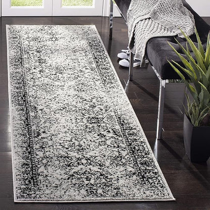 SAFAVIEH Adirondack Collection Runner Rug - 2'6" x 16', Grey & Black, Distressed Vintage Floral Design, Non-Shedding & Easy to Clean, Ideal for Hallway, Foyer, Entryway, Bedroom (ADR109B)