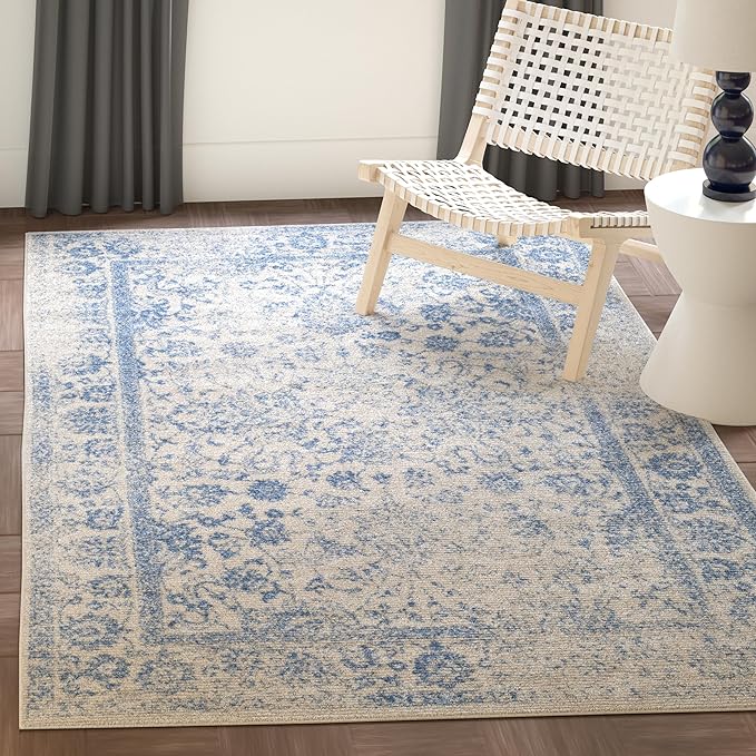 SAFAVIEH Area Rug 4x6 - Adirondack Collection - Ivory & Light Blue, Distressed Vintage Floral Design, Non-Shedding & Easy to Clean, Ideal for Living Room, Bedroom, Dining Space (ADR109L)