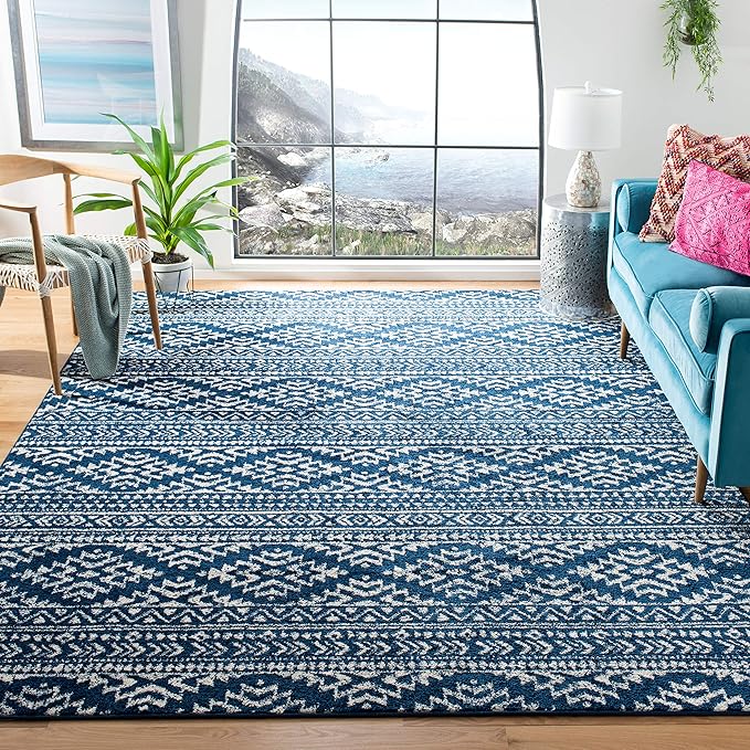 SAFAVIEH Area Rug 12x18 - Tulum Collection - Large - Navy & Ivory, Moroccan Boho Tribal Design, Non-Shedding & Easy to Clean, Ideal for Living Room, Bedroom, Dining Space (TUL272N)