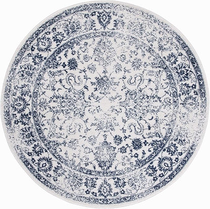 SAFAVIEH Adirondack Collection Area Rug - 10' Round, Ivory & Navy, Distressed Vintage Floral Design, Non-Shedding & Easy to Clean, Ideal for Living Room, Bedroom, Dining (ADR109M)