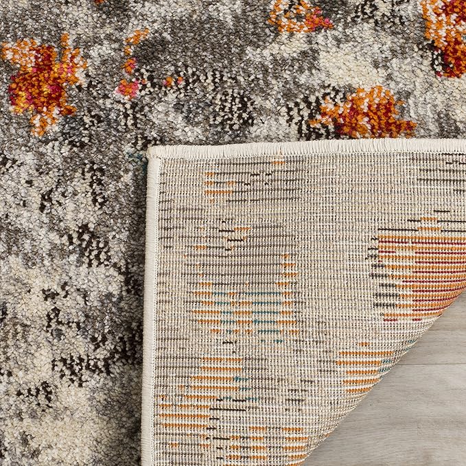 SAFAVIEH Monaco Collection X-Large Area Rug - 11' x 15', Grey & Orange, Boho Chic Abstract Watercolor Design, Non-Shedding & Easy Care, Ideal for High Traffic Areas in Living Room, Bedroom (MNC225H)