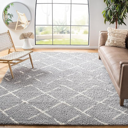 SAFAVIEH Area Rug 11x15 - Arizona Shag Collection - Large - Grey & Ivory, Moroccan Design, Non-Shedding & Easy to Clean, Ideal for Living Room, Bedroom, Dining Space (ASG743D)