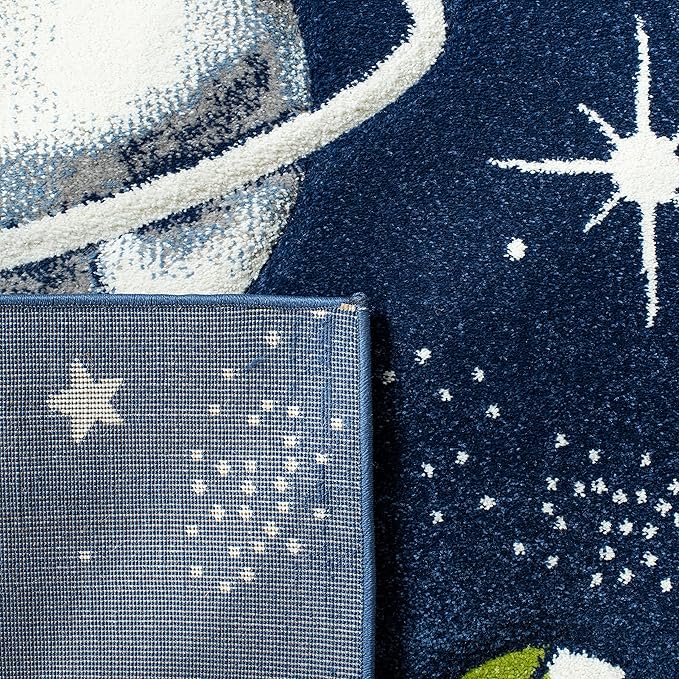 SAFAVIEH Carousel Kids Collection Area Rug - 5'3" Square, Navy & Ivory, Non-Shedding & Easy Care, Ideal for High Traffic Areas for Boys & Girls in Playroom, Nursery, Bedroom (CRK103N)