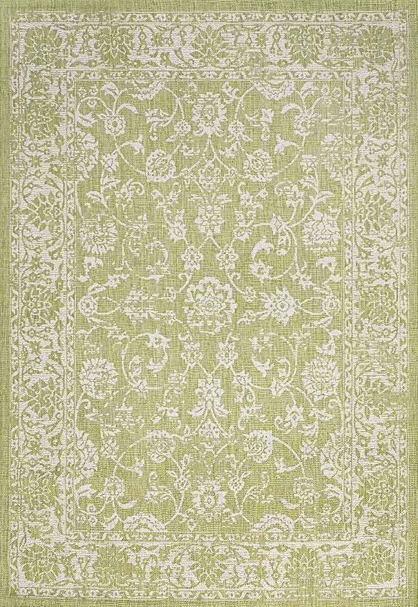 JONATHAN Y Weave Floral Indoor Outdoor Area Rug 9X12 Green/Cream, Tela Bohemian Textured for Backyard, Patio, Porch, Easy-Cleaning, High Traffic, Pet-Friendly, Non-Shedding (SMB100D-9)