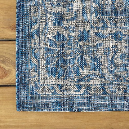 JONATHAN Y Weave Floral Indoor Outdoor Square Area Rug 3X3 Navy/Gray, Tela Bohemian Textured for Backyard, Patio, Porch, Easy-Cleaning, High Traffic, Pet-Friendly, Non-Shedding (SMB100B-3SQ)