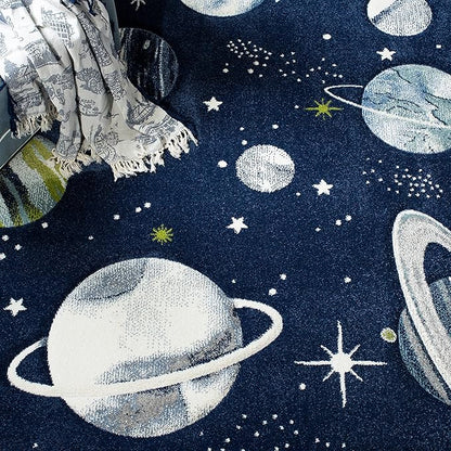 SAFAVIEH Carousel Kids Collection Area Rug - 5'3" Square, Navy & Ivory, Non-Shedding & Easy Care, Ideal for High Traffic Areas for Boys & Girls in Playroom, Nursery, Bedroom (CRK103N)