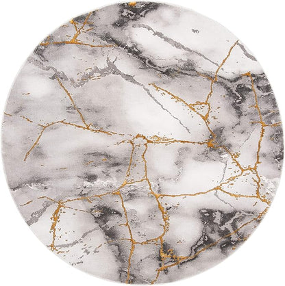 SAFAVIEH Craft Collection Area Rug - 5'3" Round, Grey & Gold, Modern Abstract Design, Non-Shedding & Easy Care, Ideal for High Traffic Areas in Living Room, Bedroom (CFT877F)