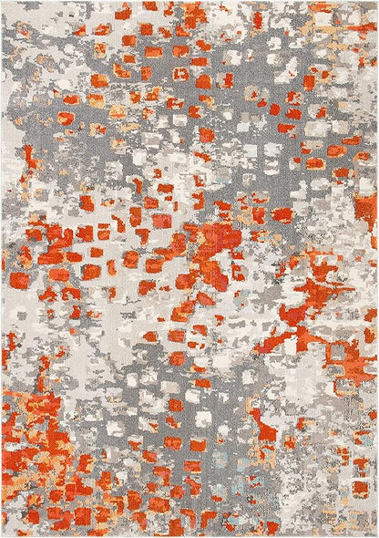 SAFAVIEH Monaco Collection X-Large Area Rug - 11' x 15', Grey & Orange, Boho Chic Abstract Watercolor Design, Non-Shedding & Easy Care, Ideal for High Traffic Areas in Living Room, Bedroom (MNC225H)
