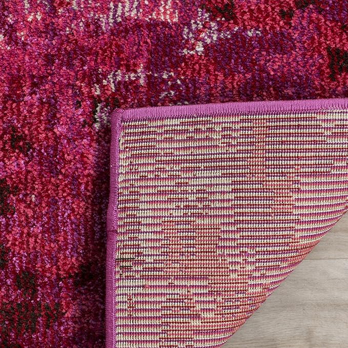 SAFAVIEH Monaco Collection Accent Rug - 4' x 5'7", Fuchsia, Boho Chic Abstract Watercolor Design, Non-Shedding & Easy Care, Ideal for High Traffic Areas in Entryway, Living Room, Bedroom (MNC225F)