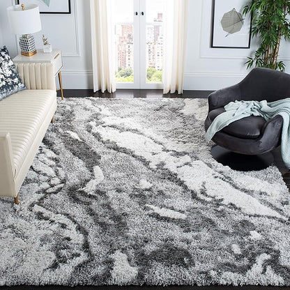 SAFAVIEH Horizon Shag Collection X-Large Area Rug - 11' x 15', Grey & Ivory, Abstract Design, Non-Shedding & Easy Care, 2-inch Thick Ideal for High Traffic Areas in Living Room, Bedroom (HZN890F)