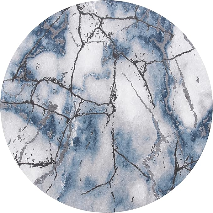 SAFAVIEH Craft Collection Area Rug - 5'3" Round, Grey & Blue, Modern Abstract Design, Non-Shedding & Easy Care, Ideal for High Traffic Areas in Living Room, Bedroom (CFT877L)