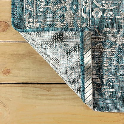 JONATHAN Y Weave Floral Indoor Outdoor Square Area Rug 3X3 Teal/Gray, Tela Bohemian Textured for Backyard, Patio, Porch, Easy-Cleaning, High Traffic, Pet-Friendly, Non-Shedding (SMB100C-3SQ)