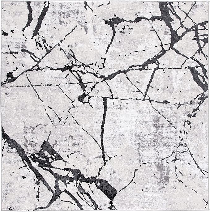 SAFAVIEH Amelia Collection Area Rug - 6'7" Square, Grey & Black, Modern Abstract Design, Non-Shedding & Easy Care, Ideal for High Traffic Areas in Living Room, Bedroom (ALA293K)
