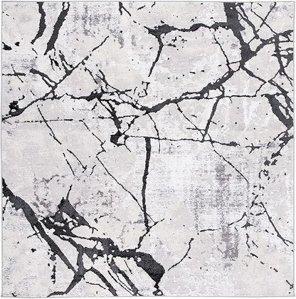 SAFAVIEH Amelia Collection Area Rug - 6'7" Square, Grey & Black, Modern Abstract Design, Non-Shedding & Easy Care, Ideal for High Traffic Areas in Living Room, Bedroom (ALA293K)