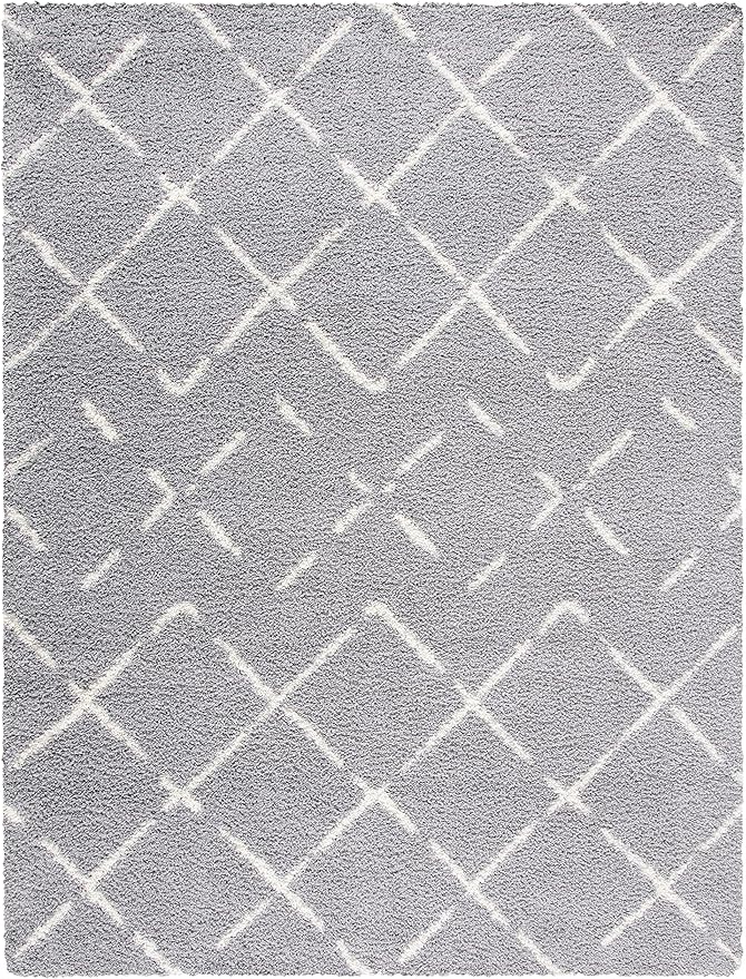SAFAVIEH Area Rug 11x15 - Arizona Shag Collection - Large - Grey & Ivory, Moroccan Design, Non-Shedding & Easy to Clean, Ideal for Living Room, Bedroom, Dining Space (ASG743D)