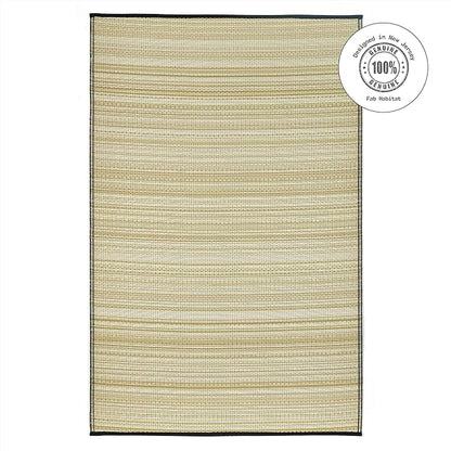 Fab Habitat Outdoor Rug - Waterproof, Fade Resistant, Crease-Free - Premium Recycled Plastic - Neutral Striped - Patio, Deck, Porch, Balcony, Laundry Room - Cancun Shadow - Sand & Black - 4 x 6 ft