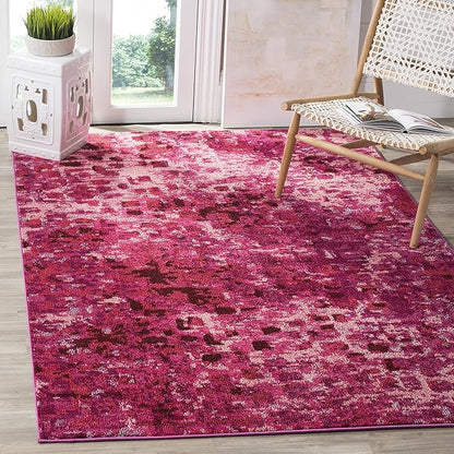 SAFAVIEH Monaco Collection Accent Rug - 4' x 5'7", Fuchsia, Boho Chic Abstract Watercolor Design, Non-Shedding & Easy Care, Ideal for High Traffic Areas in Entryway, Living Room, Bedroom (MNC225F)