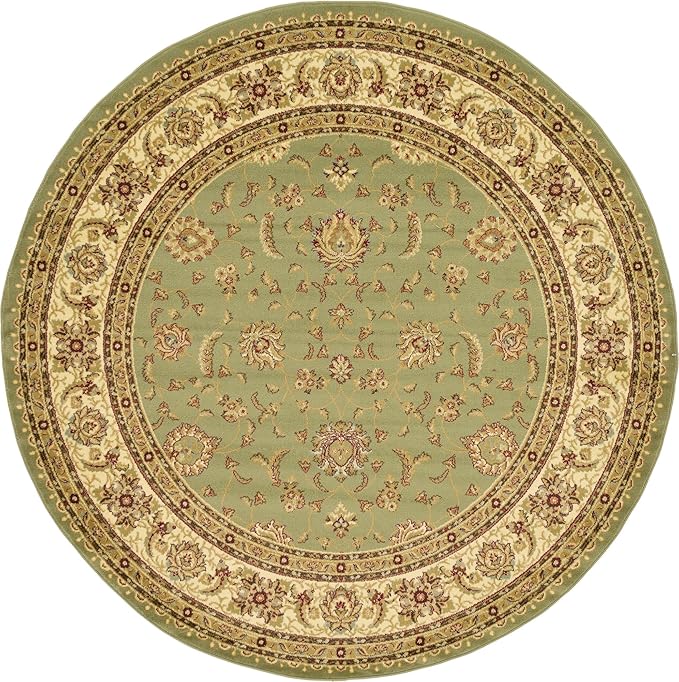 Unique Loom Voyage Collection Traditional Oriental Classic Intricate Design Area Rug (8' 0 x 8' 0 Round, Green/Ivory)