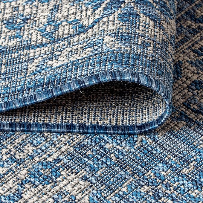 JONATHAN Y Weave Floral Indoor Outdoor Square Area Rug 3X3 Navy/Gray, Tela Bohemian Textured for Backyard, Patio, Porch, Easy-Cleaning, High Traffic, Pet-Friendly, Non-Shedding (SMB100B-3SQ)