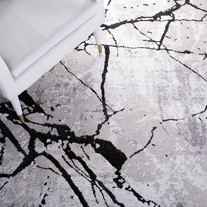 SAFAVIEH Amelia Collection Area Rug - 6'7" Square, Grey & Black, Modern Abstract Design, Non-Shedding & Easy Care, Ideal for High Traffic Areas in Living Room, Bedroom (ALA293K)