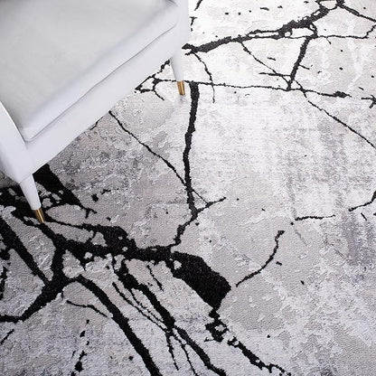 SAFAVIEH Amelia Collection Area Rug - 6'7" Square, Grey & Black, Modern Abstract Design, Non-Shedding & Easy Care, Ideal for High Traffic Areas in Living Room, Bedroom (ALA293K)