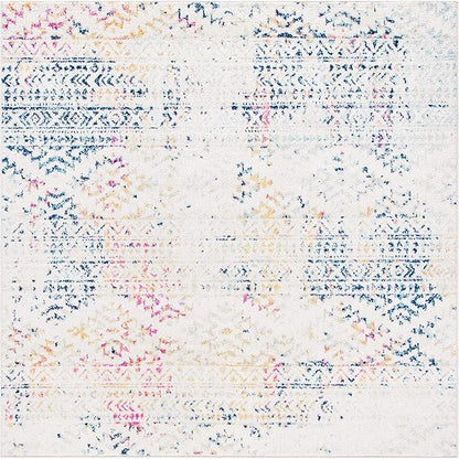 SAFAVIEH Tulum Collection Area Rug - 8' Square, Ivory & Blue, Moroccan Boho Tribal Design, Non-Shedding & Easy to Clean, Ideal for Living Room, Bedroom, Dining Space (TUL272C)