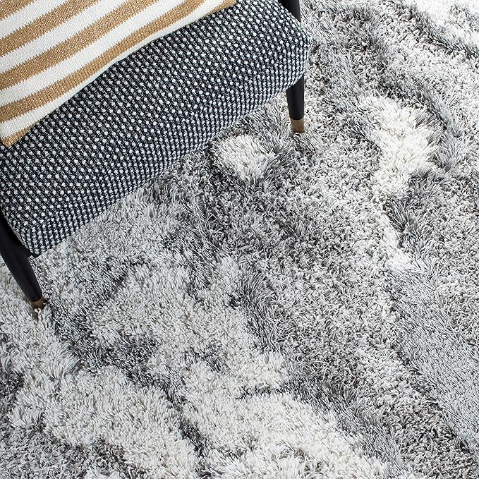 SAFAVIEH Horizon Shag Collection X-Large Area Rug - 11' x 15', Grey & Ivory, Abstract Design, Non-Shedding & Easy Care, 2-inch Thick Ideal for High Traffic Areas in Living Room, Bedroom (HZN890F)