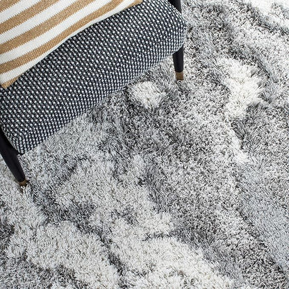 SAFAVIEH Horizon Shag Collection X-Large Area Rug - 11' x 15', Grey & Ivory, Abstract Design, Non-Shedding & Easy Care, 2-inch Thick Ideal for High Traffic Areas in Living Room, Bedroom (HZN890F)