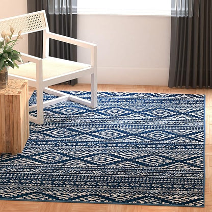 SAFAVIEH Area Rug 4x6 - Tulum Collection - Navy & Ivory, Moroccan Boho Tribal Design, Non-Shedding & Easy to Clean, Ideal for Living Room, Bedroom, Dining Space (TUL272N)