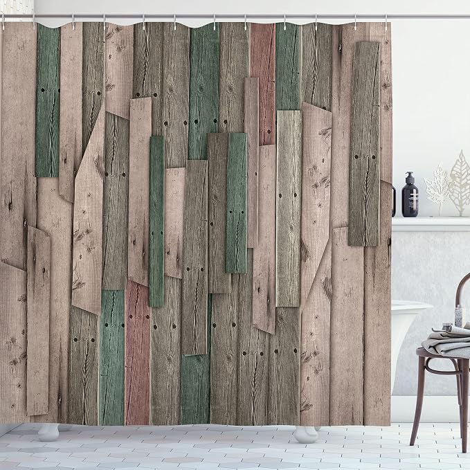 Ambesonne Rustic Shower Curtain, Grunge Wood Planks Barn House Door Nails by Ambesonne