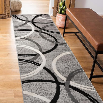 Rugshop Wavy Circles Design Runner Rug, Non-Shedding Carpet for Hallway or Entryway, Gray, 2' x 7'2"