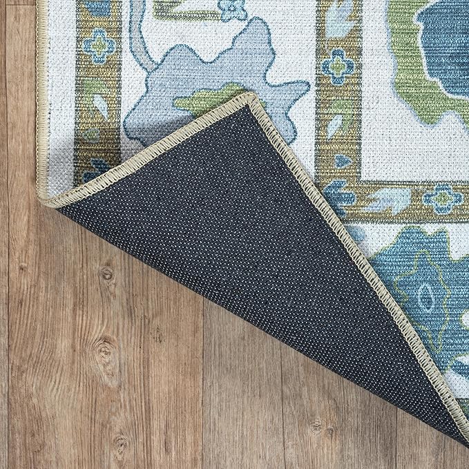 Fame Living Green Oushak Rug, Modern, Vintage, Turkish, Eclectic, Floral, Pastel, Washable, Area Rugs for Living Room, Dining, Bedroom, Office, Entryway, Foyer, Playroom, Nursery, 5'x6'9"