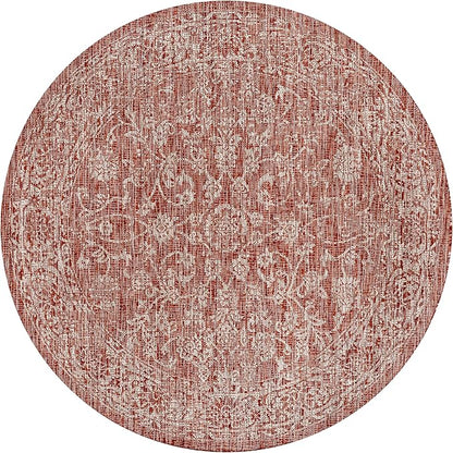 JONATHAN Y Weave Floral Indoor Outdoor Round Area Rug 8 Ft Red/Taupe, Tela Bohemian Textured for Backyard, Patio, Porch, Easy-Cleaning, High Traffic, Pet-Friendly, Non-Shedding (SMB100A-8R)