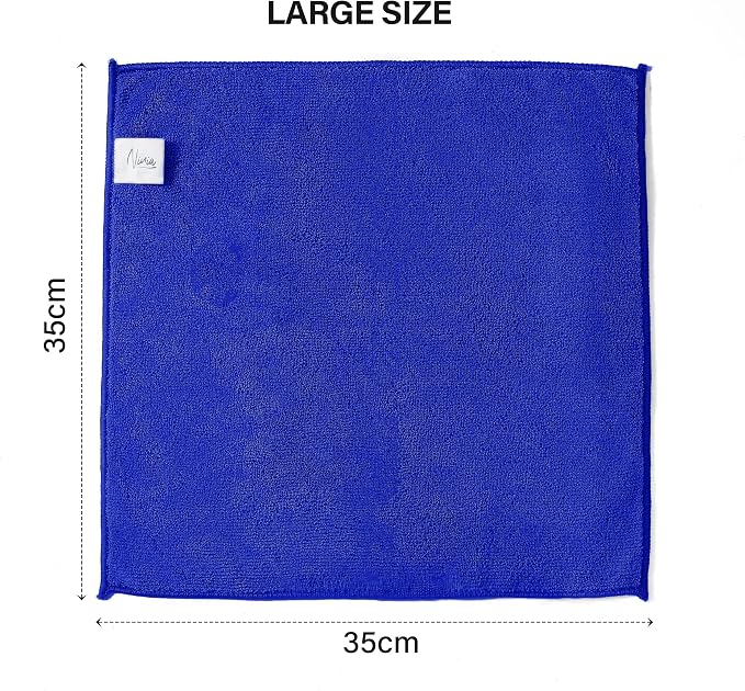 Ninia Blue Microfiber Cloth 12 Pack 35x35 cm, Thick & Absorbent Reusable Towels - Image 2