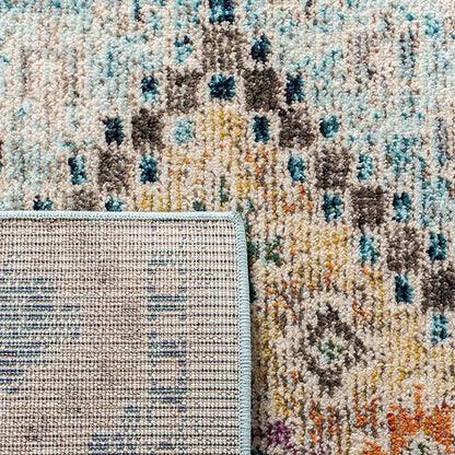 SAFAVIEH Madison Collection Area Rug - 6'7" Square, Blue & Yellow, Boho Diamond Distressed Design, Non-Shedding & Easy Care, Ideal for High Traffic Areas in Living Room, Bedroom (MAD418K)