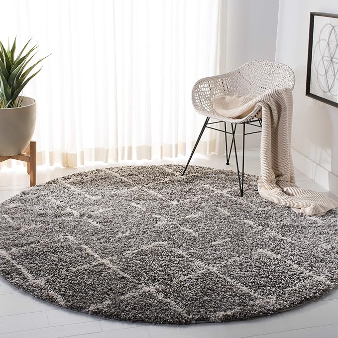 SAFAVIEH Arizona Shag Collection 6'7" Round Brown / Ivory ASG743B Moroccan Diamond Non-Shedding Living Room Bedroom Dining Room Entryway Plush 1.6-inch Thick Area Rug