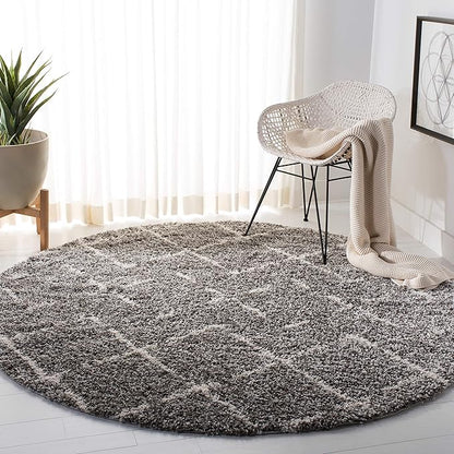 SAFAVIEH Arizona Shag Collection 6'7" Round Brown / Ivory ASG743B Moroccan Diamond Non-Shedding Living Room Bedroom Dining Room Entryway Plush 1.6-inch Thick Area Rug