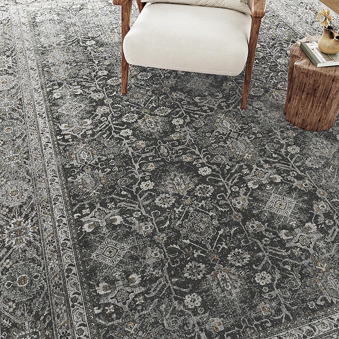 Black Runner Rug 3x8 Vintage Area Carpet Hallway Long Indoor Kitchen Washable Living Room Low Pile Traditional Distressed Retro Accent Throw Rug Non Slip Laundry Bathroom Office Dining Room