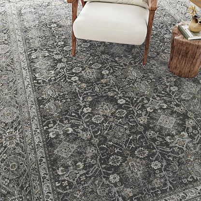 Black Runner Rug 3x8 Vintage Area Carpet Hallway Long Indoor Kitchen Washable Living Room Low Pile Traditional Distressed Retro Accent Throw Rug Non Slip Laundry Bathroom Office Dining Room