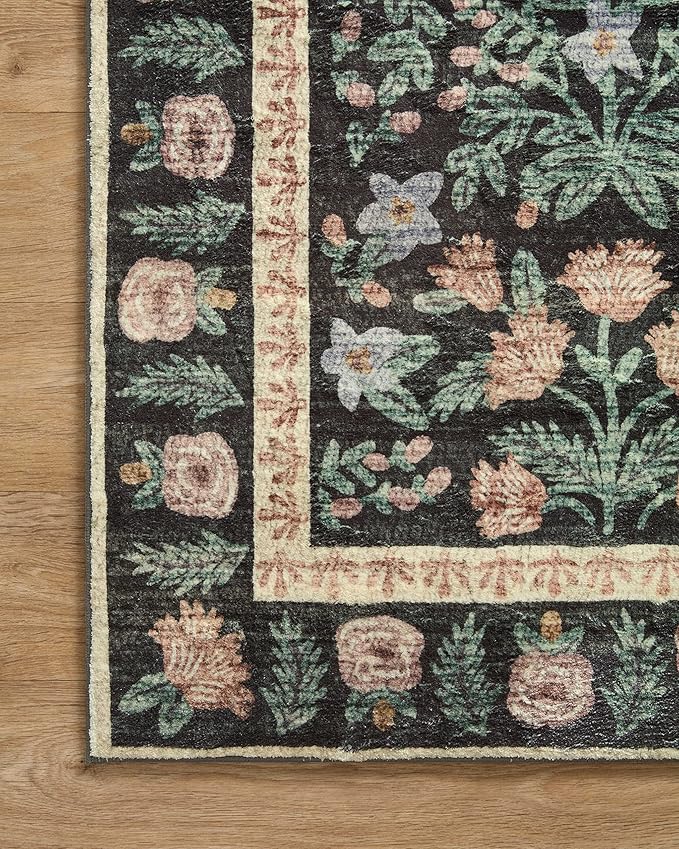 Loloi Rifle Paper Co. Eden Collection EDE-02 Mughal Garden Black 2'-6" x 7'-6" Runner Rug feat. CloudPile™