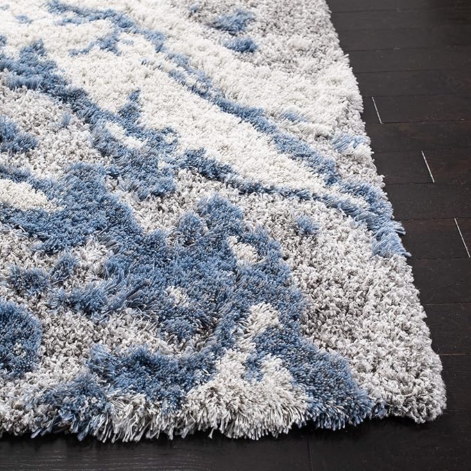 SAFAVIEH Horizon Shag Collection Area Rug - 9' x 12', Grey & Blue, Modern Abstract Design, Non-Shedding & Easy Care, 2-inch Thick Ideal for High Traffic Areas in Living Room, Bedroom (HZN890G)