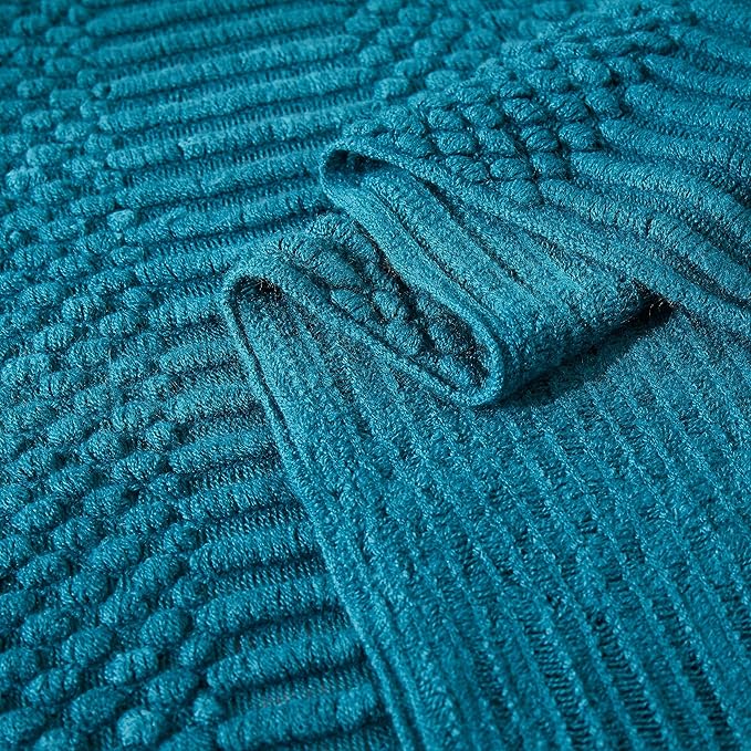 Teal Knitted Decorative Throw Blankets for Couch, Bedroom and Officeroom,Textured Fade Resistant Soft and Warm Knit Blanket with Tassel,50"x60"