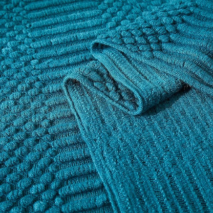 Teal Knitted Decorative Throw Blankets for Couch, Bedroom and Officeroom,Textured Fade Resistant Soft and Warm Knit Blanket with Tassel,50"x60"