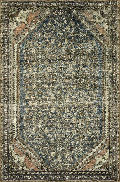 Loloi Magnolia Home by Joanna Gaines Banks Collection BAN-02 Denim/Clay 2'-3" x 3'-9" .13" Pile Height, Machine Washable, Accent Rug