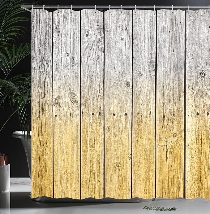 Ambesonne Rustic Shower Curtain, Wood Panels Background Digital Tones Effect - Image 3